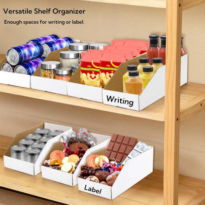35 Pack Cardboard Storage Bins, 12" x 6" 4.5" Corrugated Open Top Box, White Pantry Shelf Organizer Bins for Parts Snacks, Ideal Garage Warehouse Home Packing Moving, Easy Assembly