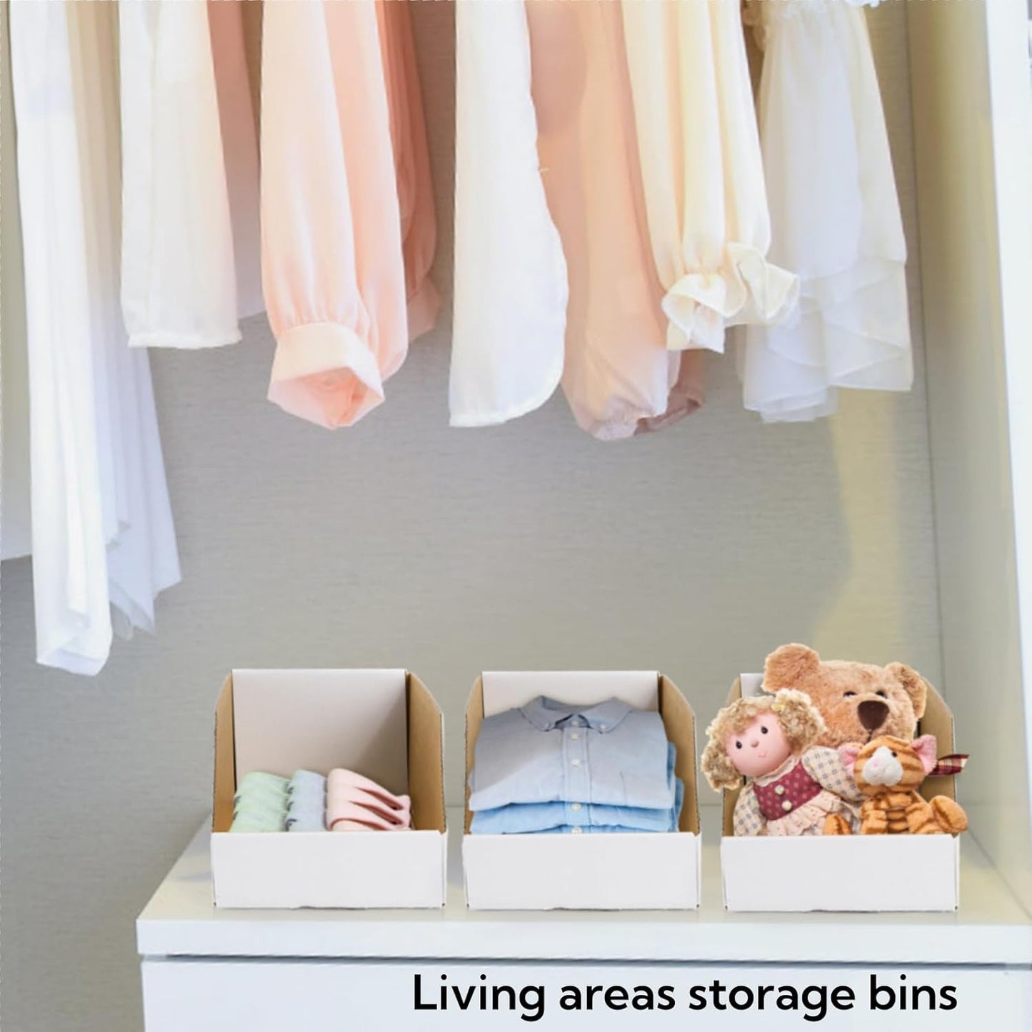 35 Pack Cardboard Storage Bins, 12" x 6" 4.5" Corrugated Open Top Box, White Pantry Shelf Organizer Bins for Parts Snacks, Ideal Garage Warehouse Home Packing Moving, Easy Assembly