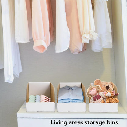 35 Pack Cardboard Storage Bins, 12" x 6" 4.5" Corrugated Open Top Box, White Pantry Shelf Organizer Bins for Parts Snacks, Ideal Garage Warehouse Home Packing Moving, Easy Assembly