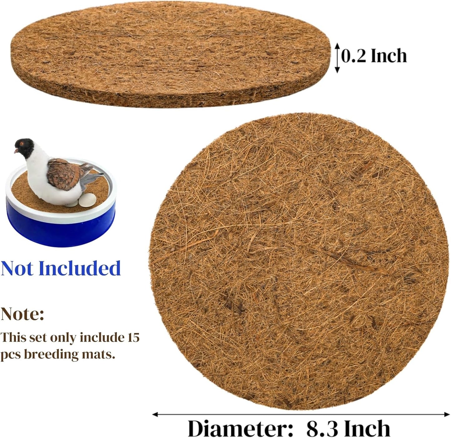 15 Packs Pigeon Nest Pads, Bird Breeding Mat for Chicken, Natural Coconut Fiber Egg Mat, Nesting Bowl Box Pad Parakeet Hatching Bedding Accessories