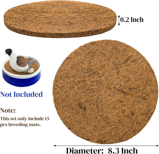 15 Packs Pigeon Nest Pads, Bird Breeding Mat for Chicken, Natural Coconut Fiber Egg Mat, Nesting Bowl Box Pad Parakeet Hatching Bedding Accessories