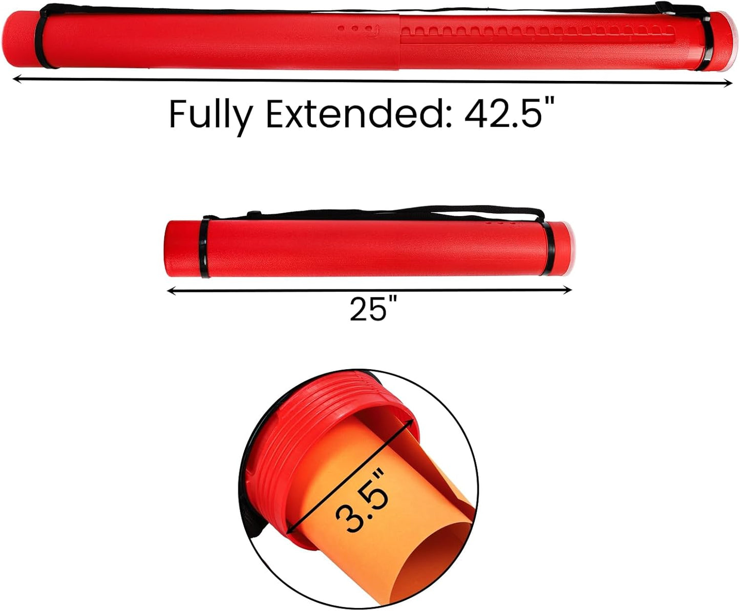 3 Packs Extendable Poster Tube, 25" to 42.5" Waterproof Blueprint Holder with Strap, Portable Telescoping Carrying Case Lid for Maps, Art and Drawings, Round Storage Container Document