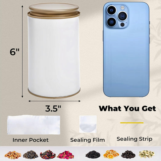 6 Pack Tea Tins Canister for Loose Tea, 23 Fl OZ Airtight Round Tin with Lid, Large Metal Storage Jars, White Kitchen Containers Travel Business Coffee Sugar Candy Spices Herbs