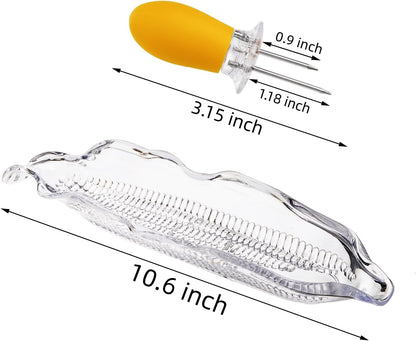 18 Pcs Corn Dish Set, Clear Plastic Tray with 8 Cob Holders, Transparent on The Dinnerware Barbecue Service Stainless Steel Skewer Needle for Sweet Butter