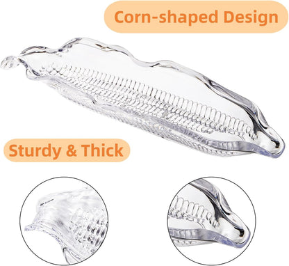 18 Pcs Corn Dish Set, Clear Plastic Tray with 8 Cob Holders, Transparent on The Dinnerware Barbecue Service Stainless Steel Skewer Needle for Sweet Butter