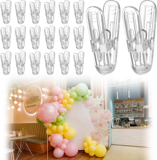 Plastic clips - pack of 20 - Balloon arch clips - Plastic spring clips - 2.4 inches - Sturdy clips - For balloon arch sets - Birthday decorations - Crafting - Backdrops - Clear.