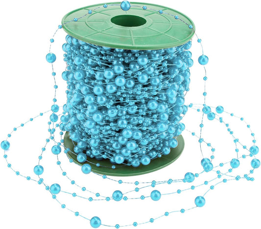 Artificial pearl string - pearl beads - suitable for blue weddings - bridal bouquets - do-it-yourself crafts - table decorations - Christmas decoration for a party - light blue - 60 meters.