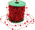 Artificial pearl beads necklace - Pearl beads - Suitable for light blue weddings, bridal bouquets, DIY crafts, table decorations, Christmas decorations - Bright red - 60 meters.