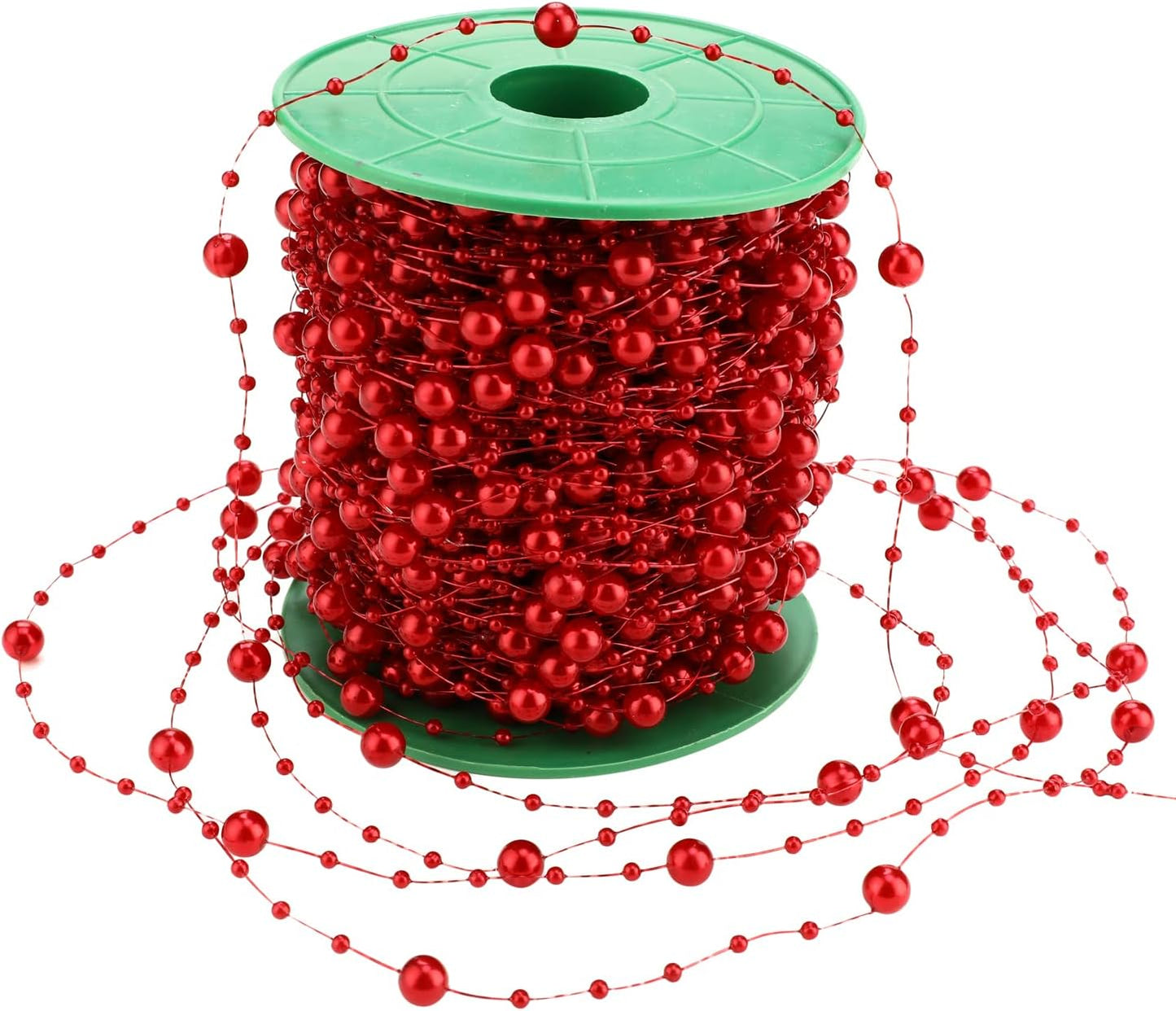 Artificial pearl beads necklace - Pearl beads - Suitable for light blue weddings, bridal bouquets, DIY crafts, table decorations, Christmas decorations - Bright red - 60 meters.