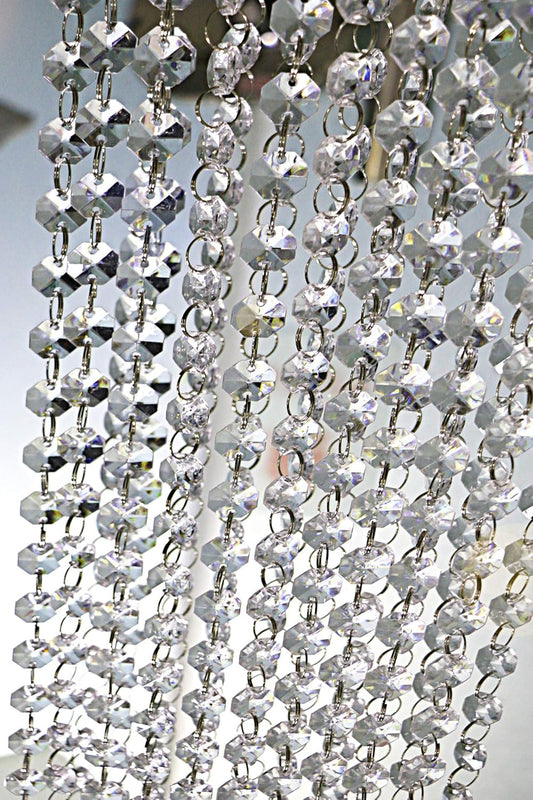 Crystal bead necklace - Crystal garland string - Pendant light - Gemstone bead necklace - 14 mm - Clear - Octagonal prism diamond string decoration - For weddings - Parties - Christmas tree decoration.