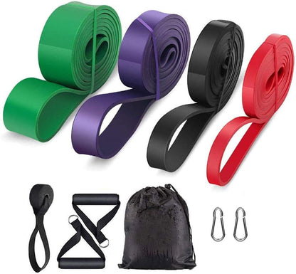 Resistance Band - 4-Pack - With Handle & Door Buckle - Storage Bag - Fitness Bands - Pull-Ups - Strength Training - Elastic Cords - Men & Women - Yoga Stretch - Assisted Pull Bands.