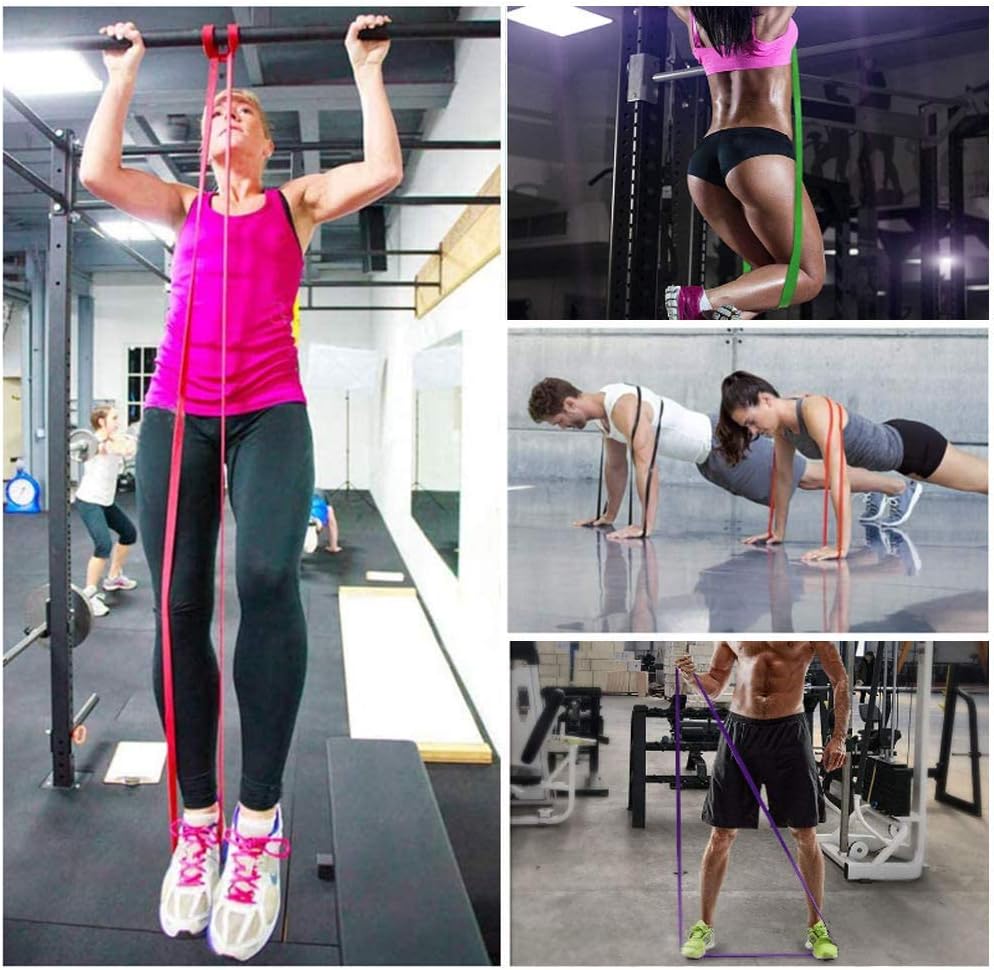 Resistance Band - 4-Pack - With Handle & Door Buckle - Storage Bag - Fitness Bands - Pull-Ups - Strength Training - Elastic Cords - Men & Women - Yoga Stretch - Assisted Pull Bands.