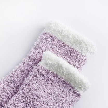 Non-slip socks - Coral fleece socks - with grip - lint-free - suitable for ladies - 4 pairs - gift.