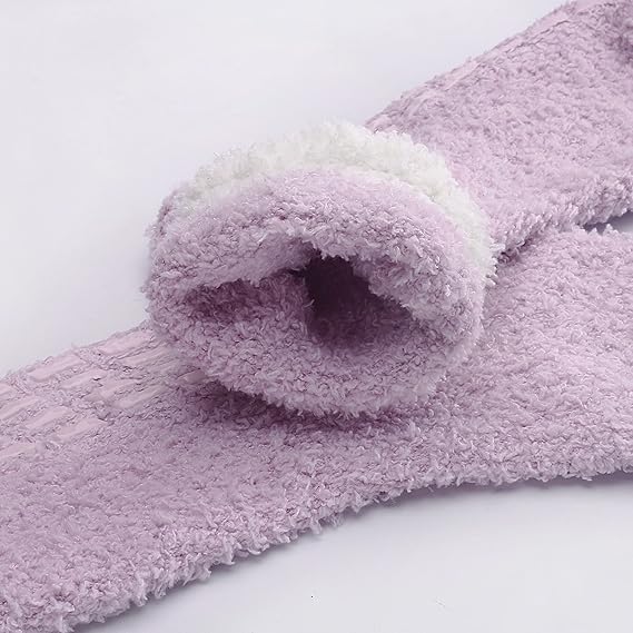 Non-slip socks - Coral fleece socks - with grip - lint-free - suitable for ladies - 4 pairs - gift.