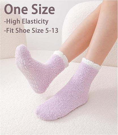Non-slip socks - Coral fleece socks - with grip - lint-free - suitable for ladies - 4 pairs - gift.