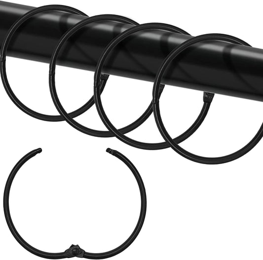 Shower Curtain Hooks - 24-pack - Stainless Steel - Multifunctional - Open Rings - Smooth Sliding - Round - Black - Shower Curtain Rings - Push Button Design.