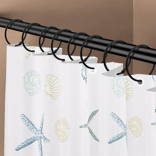 Shower Curtain Hooks - 24-pack - Stainless Steel - Multifunctional - Open Rings - Smooth Sliding - Round - Black - Shower Curtain Rings - Push Button Design.