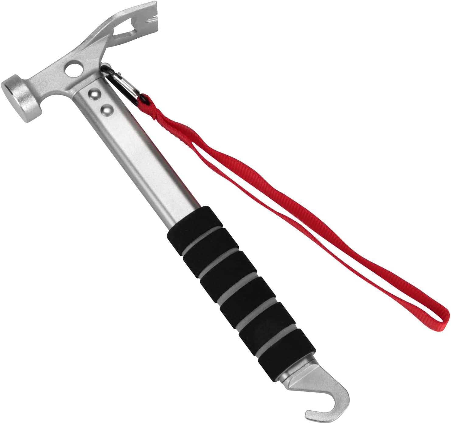 Campinghamer - 3-in-1 - Functional tent peg hammer with puller - For camping, hiking and backpacking - Sponge handle - Non-slip and shock-resistant - Grey - 29.5*11 cm.