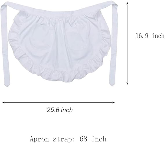 White apron - Waitress apron - Ladies - Waist apron - With two pockets - Half apron - Waitress - Server - Role play - Kitchen cooking restaurant coffee shop