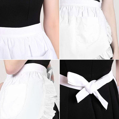 White apron - Waitress apron - Ladies - Waist apron - With two pockets - Half apron - Waitress - Server - Role play - Kitchen cooking restaurant coffee shop