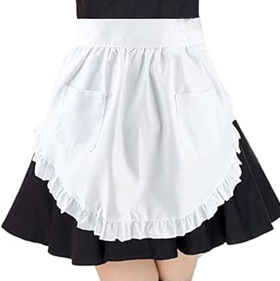 White apron - Waitress apron - Ladies - Waist apron - With two pockets - Half apron - Waitress - Server - Role play - Kitchen cooking restaurant coffee shop