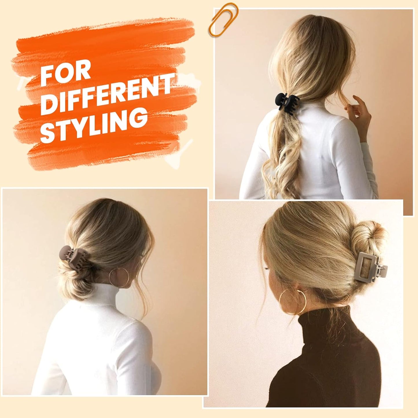 Hairpins - claw clips - ladies' hairpins - ladies' hair accessories - matte hairpins - 8 pieces - rectangular and double row small claw clips - non-slip pins - beige - khaki - brown - black