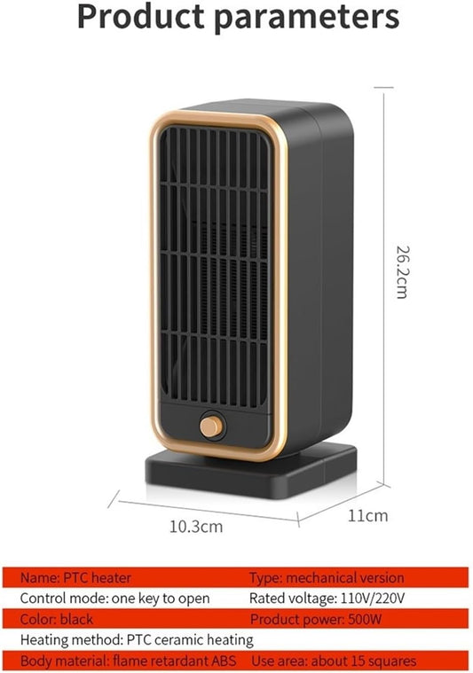Electric heater - Indoor electric heater - Fan heater for household use - 500W - Ceramic heating element - Power plug.