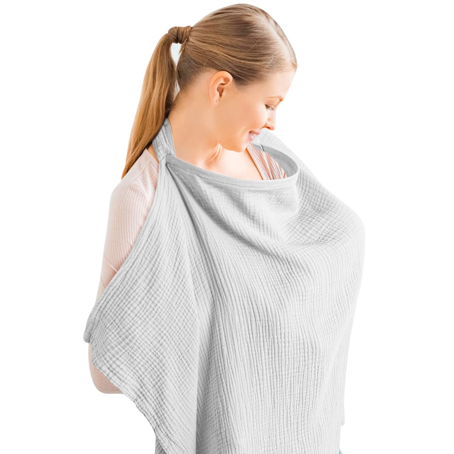 Breastfeeding bib - Smooth woven fabric for breastfeeding babies - Breathable - Pure cotton - Breastfeeding covers - Breastfeeding bib for mothers - Multifunctional car seat cover - Beige.