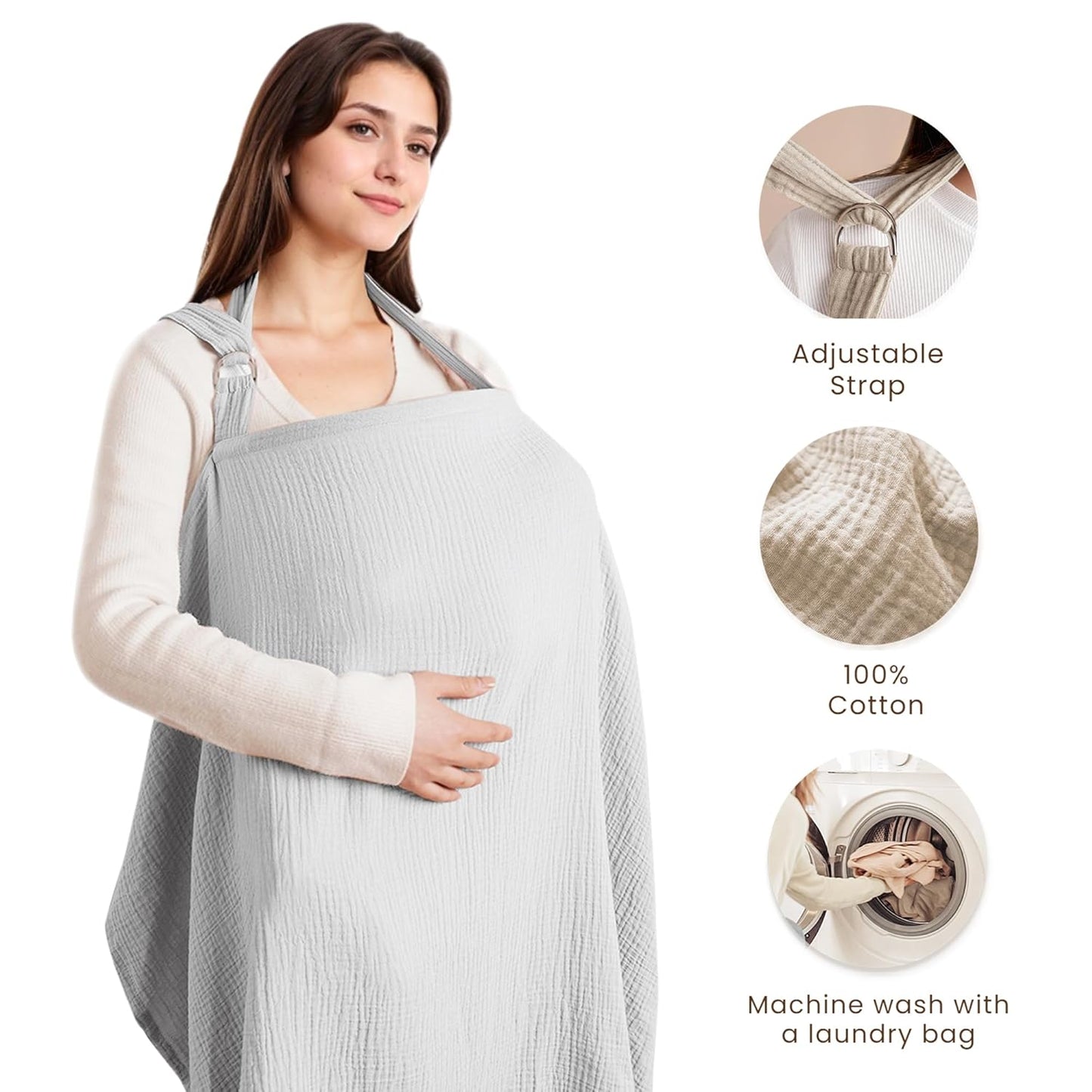 Breastfeeding bib - Smooth woven fabric for breastfeeding babies - Breathable - Pure cotton - Breastfeeding covers - Breastfeeding bib for mothers - Multifunctional car seat cover - Beige.