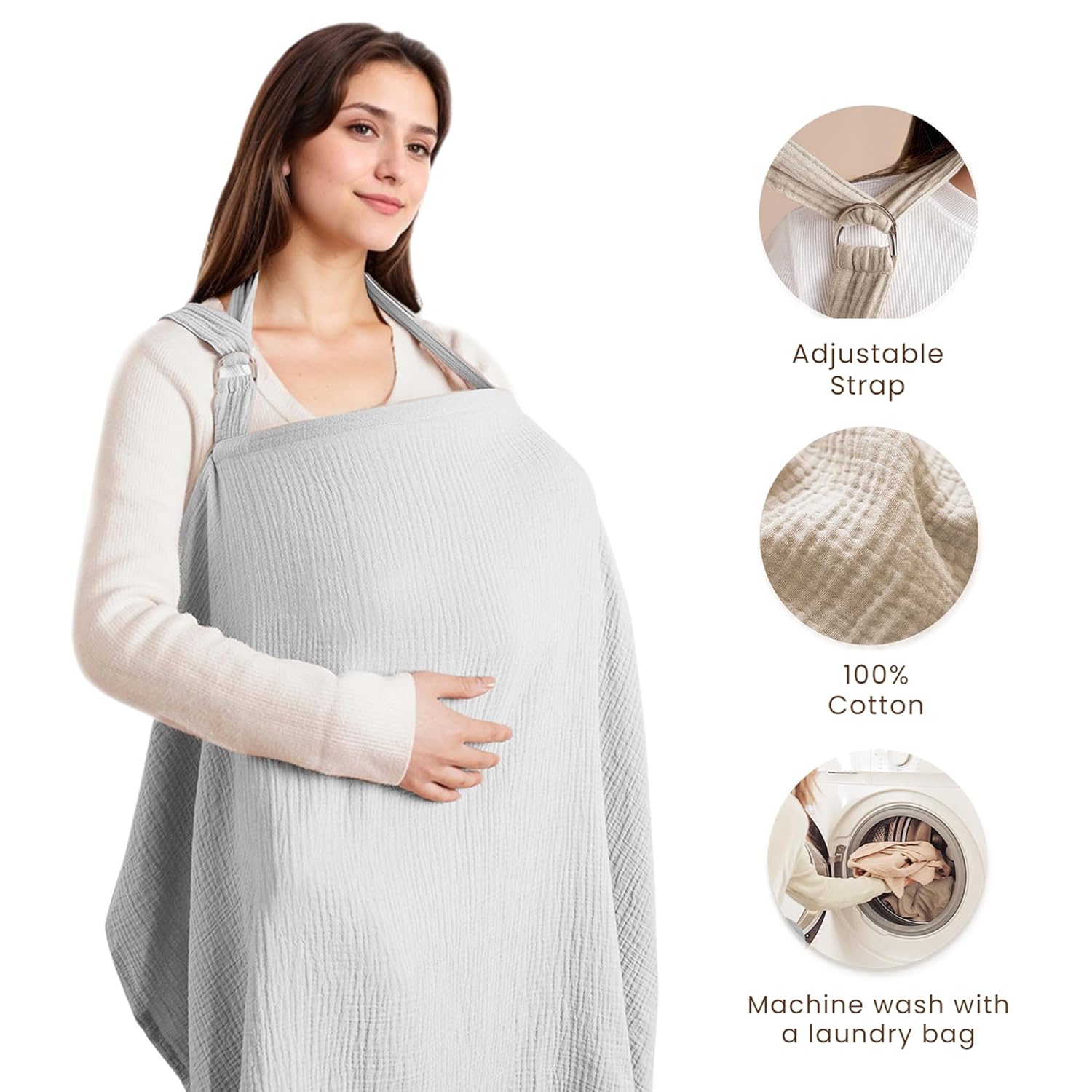 Breastfeeding bib - Smooth woven fabric for breastfeeding babies - Breathable - Pure cotton - Breastfeeding covers - Breastfeeding bib for mothers - Multifunctional car seat cover - Beige.