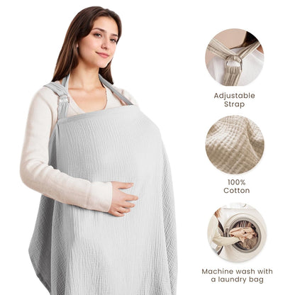 Breastfeeding bib - Smooth woven fabric for breastfeeding babies - Breathable - Pure cotton - Breastfeeding covers - Breastfeeding bib for mothers - Multifunctional car seat cover - Beige.