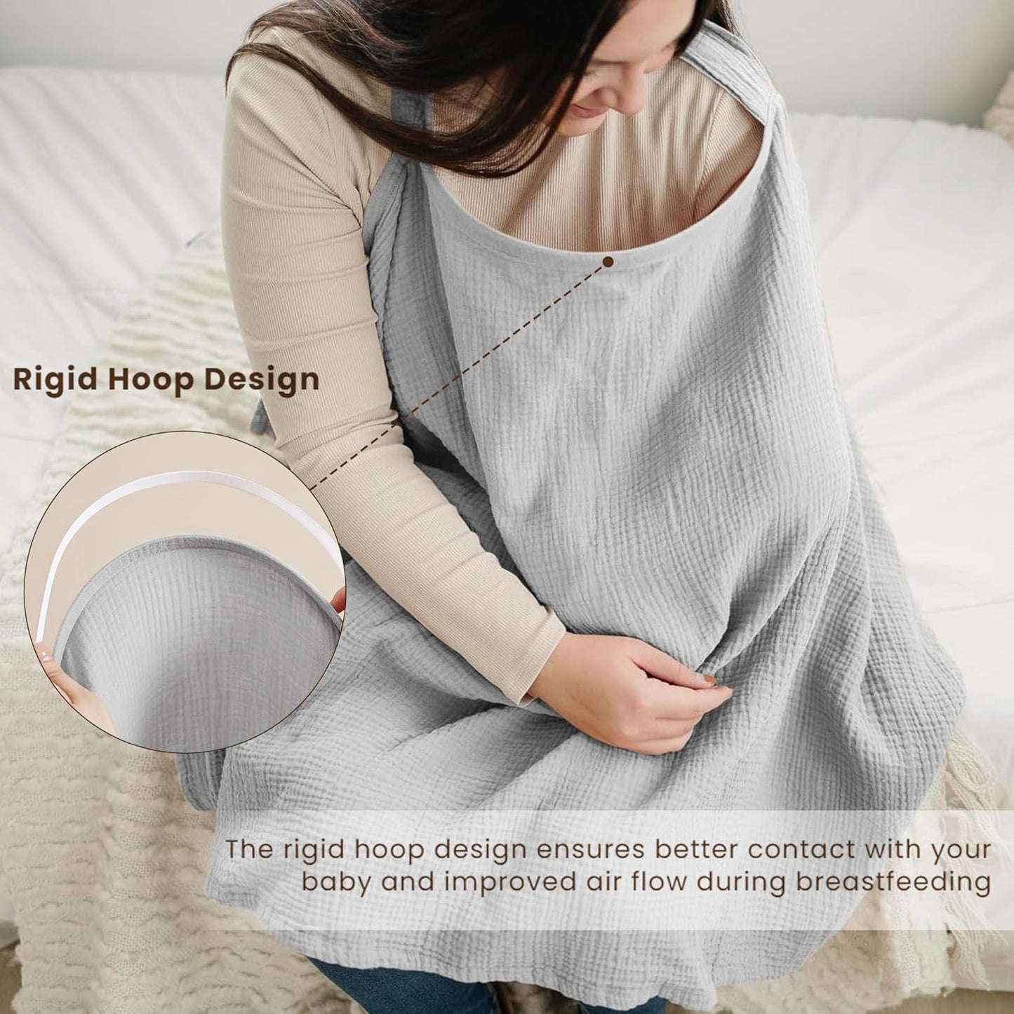 Breastfeeding bib - Smooth woven fabric for breastfeeding babies - Breathable - Pure cotton - Breastfeeding covers - Breastfeeding bib for mothers - Multifunctional car seat cover - Beige.