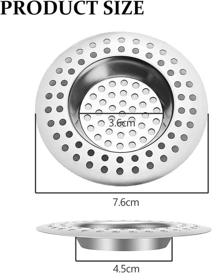 RVS kitchen drain plug - standard drain plug and hair/food catcher for bathroom - kitchen and shower (7.6 cm outer diameter - 4.5 cm inner diameter - 2-pack).
