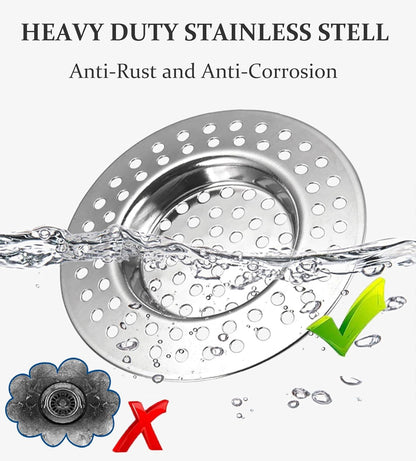 RVS kitchen drain plug - standard drain plug and hair/food catcher for bathroom - kitchen and shower (7.6 cm outer diameter - 4.5 cm inner diameter - 2-pack).