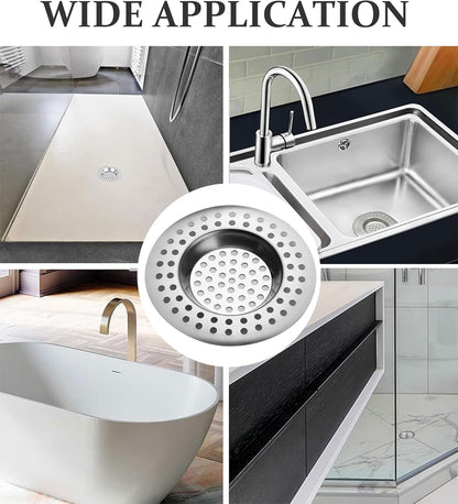 RVS kitchen drain plug - standard drain plug and hair/food catcher for bathroom - kitchen and shower (7.6 cm outer diameter - 4.5 cm inner diameter - 2-pack).