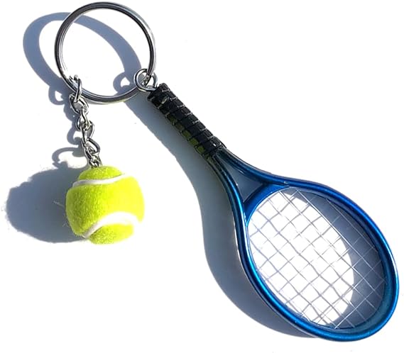 Keychain - Mini tennis racket - With ball - Keychain - Blue - Tennis fan - Keychain - Gift.