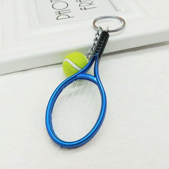 Keychain - Mini tennis racket - With ball - Keychain - Blue - Tennis fan - Keychain - Gift.