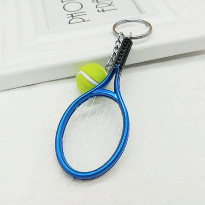 Keychain - Mini tennis racket - With ball - Keychain - Blue - Tennis fan - Keychain - Gift.