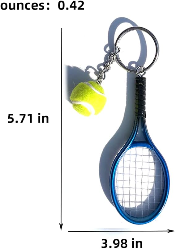 Keychain - Mini tennis racket - With ball - Keychain - Blue - Tennis fan - Keychain - Gift.