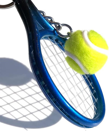 Keychain - Mini tennis racket - With ball - Keychain - Blue - Tennis fan - Keychain - Gift.