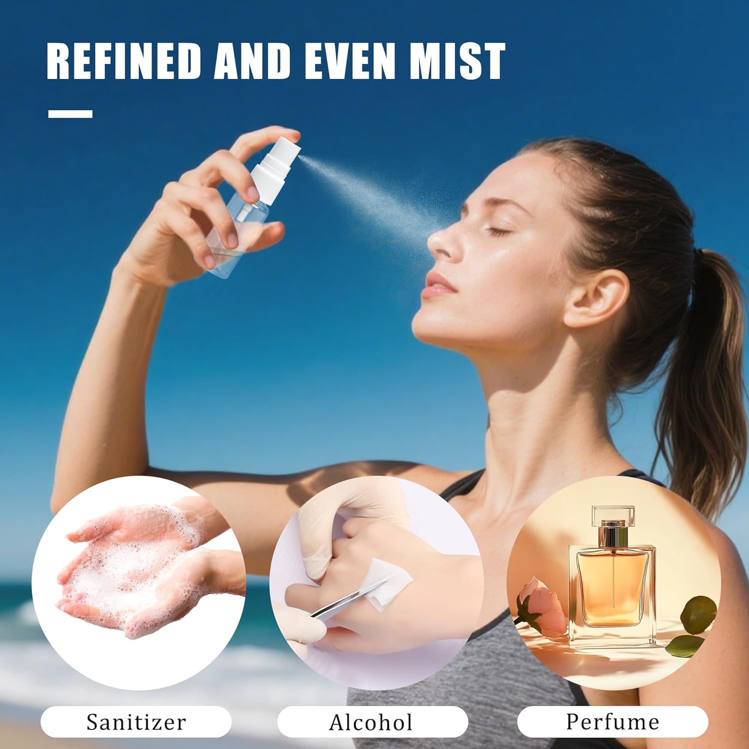 20 ml spray bottle - 2 mini spray bottles in travel size - clear plastic fine mist sprayer - compact travel-sized toiletries and cosmetics for vacation.