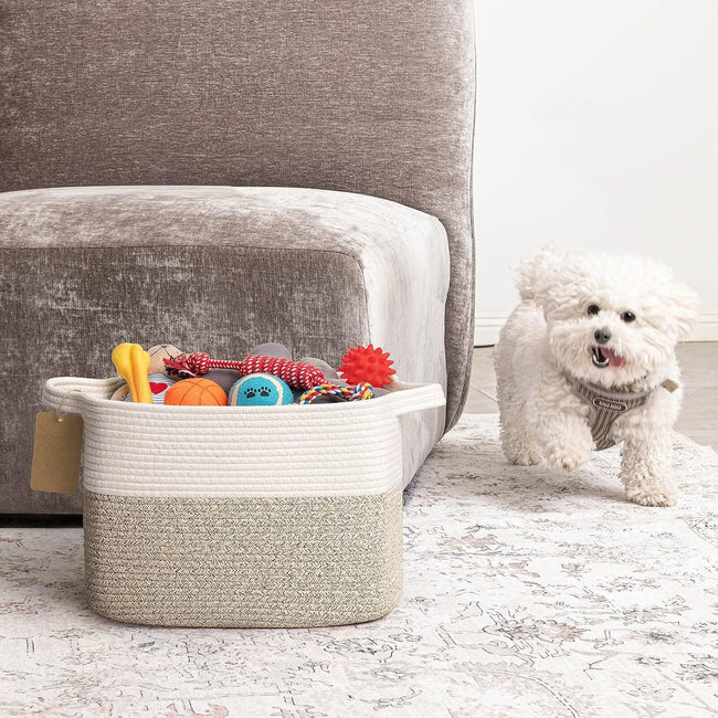 Woven storage basket - cotton rope basket for closet organizer - square shelf basket for toys - books - shoes - decorative empty gift basket for home bathroom decor - 33x25x22.5 cm - brown Main Image