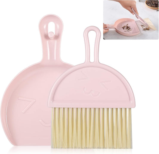 Mini dustpan and brush - pink set of brush and dustpan - portable combination of cleaning brush and dustpan - flexible edge - perfect for removing dust, dirt and grit - suitable for most hard surfaces - space-saving design.
