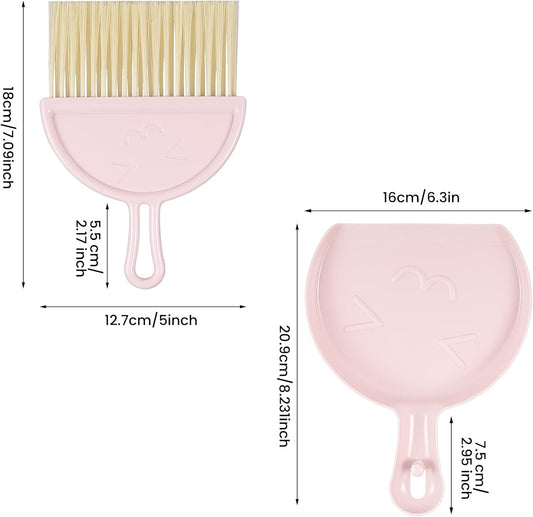 Mini dustpan and brush - pink set of brush and dustpan - portable combination of cleaning brush and dustpan - flexible edge - perfect for removing dust, dirt and grit - suitable for most hard surfaces - space-saving design.