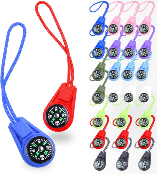 Kompas - 25-pack - Kids' Compass - Classroom - Mini Compass for Children - Hiking and Survival - Portable - Compass with Cord - 9 Colours.