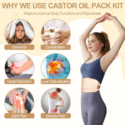 Castor oil packs - Reusable adjustable packaging set for the liver - promotes sleep - supports the liver and abdominal muscles to improve blood circulation and digestion (Castor oil not included) (1 pack).