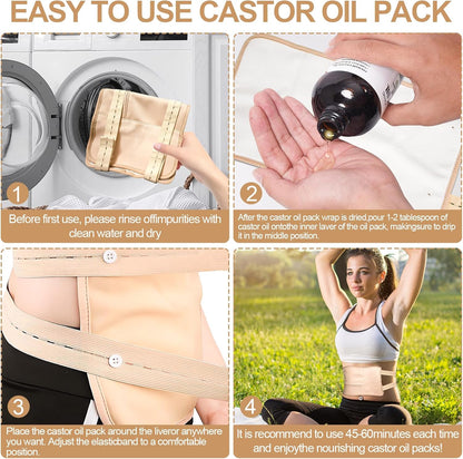 Castor oil packs - Reusable adjustable packaging set for the liver - promotes sleep - supports the liver and abdominal muscles to improve blood circulation and digestion (Castor oil not included) (1 pack).