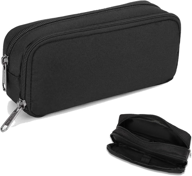 1 piece black stationery case - large case with durable outer shell - large capacity - zip compartment - storage compartment for large capacity case for school - university - office supplies. Hover Image