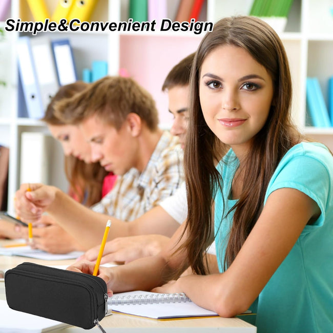 1 piece black stationery case - large case with durable outer shell - large capacity - zip compartment - storage compartment for large capacity case for school - university - office supplies Main Image