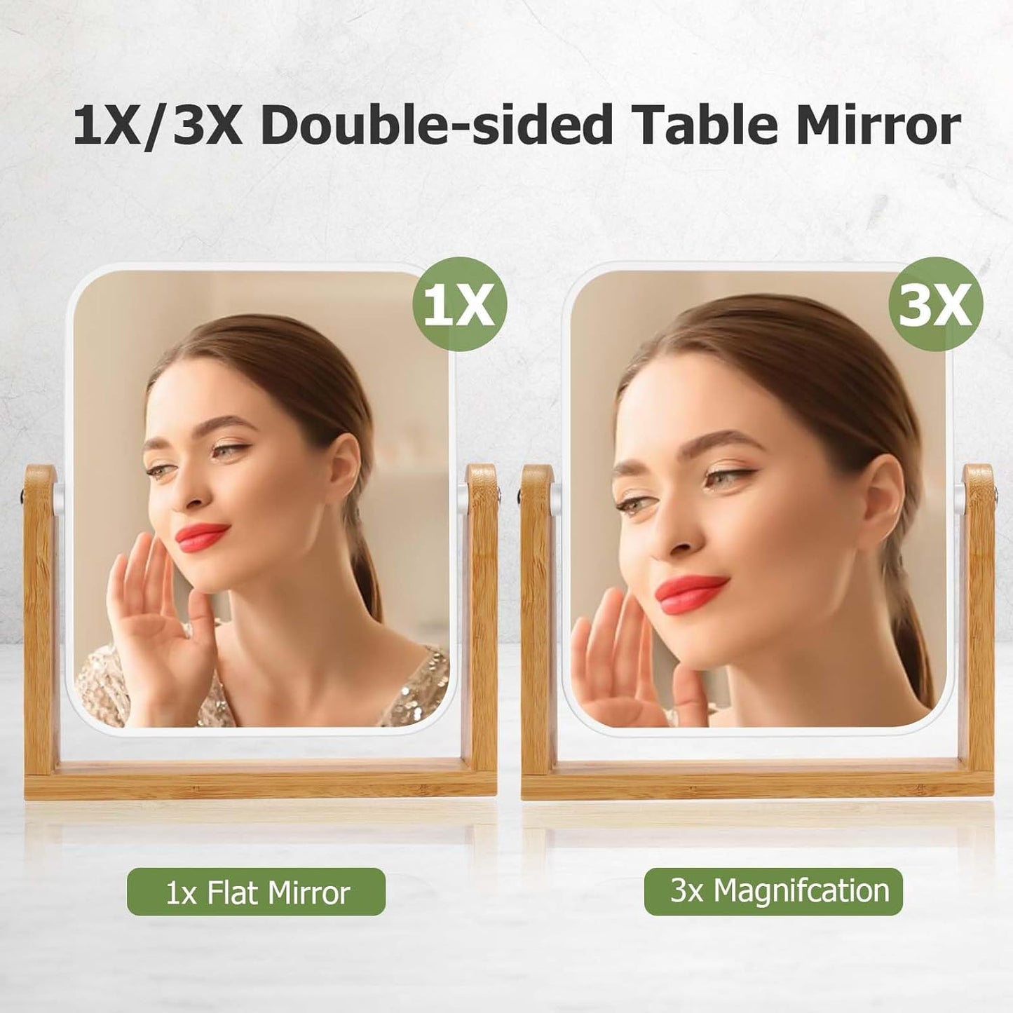 Desk mirror with standard 1x/3x magnification - double-sided - 360-degree swivel - portable vanity mirror with magnifying glass.